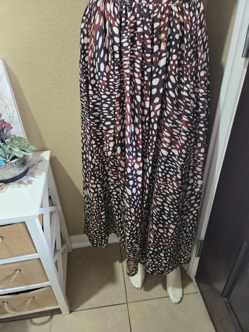 Women's Brown & Cream Printed Maxi Skirt